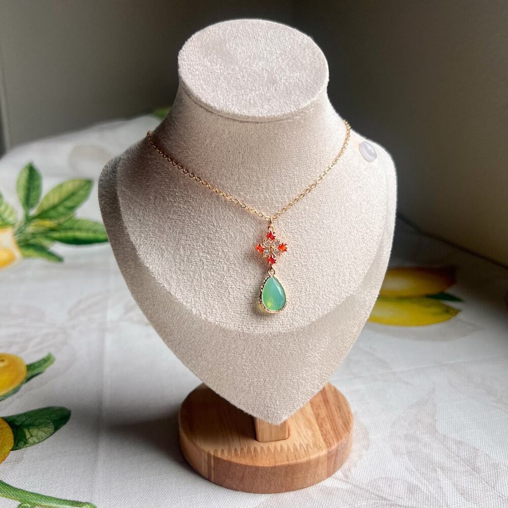 Chalcedony Opal Orange Quartz Crystal Glass Cross Shaped Boho Casual Necklace